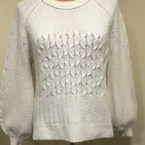Madewell Copenhagen Cable Knit Sweater Size Small Cream Lantern Sleeve - Picture 3 of 10
